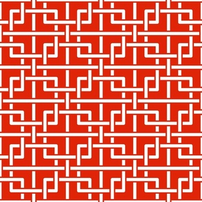 Chinese tangled squares red white geometric Wallpaper