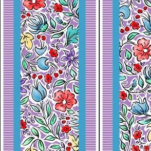 Ditsy Flowers Coordinate | Stripes | Lavender/Blue/White/Multi