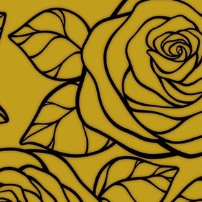 Large Rose Cutout Pattern - Gold and Black