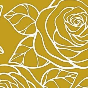 Large Rose Cutout Pattern - Gold and White