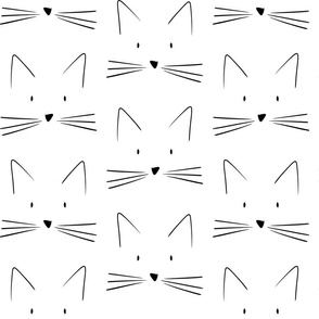 cats - abby cat black and white - line art cats - cats fabric