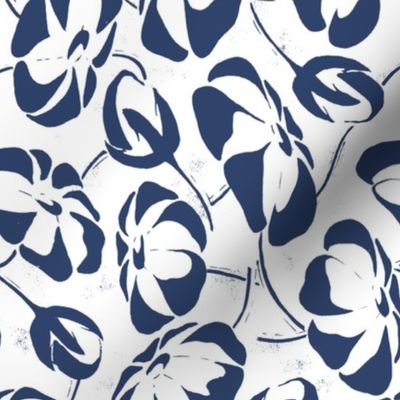 8" rep Navy blue & white minimalist flowers 