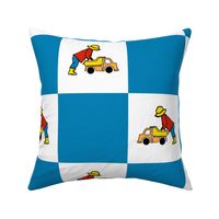 dump truck checkerboard 6 inch sq blue