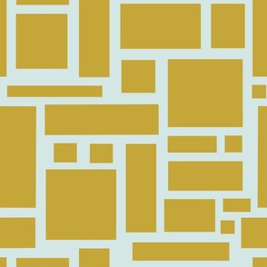 Geometric Squares and Rectangles in yellow on a pale mint green background ( medium ).