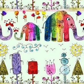 Watercolor Rainbow Elephant Doodles