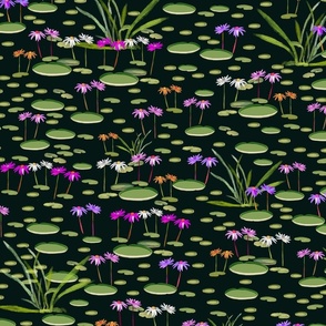 Lily Pond - dark green background