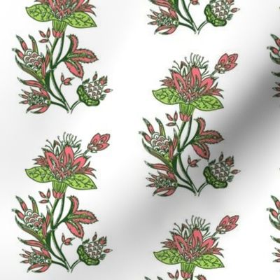 Indian block print dandelion coral and green