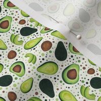 Small Scale Green Avocados Pits and Slices with Playful Polkadots on Ivory