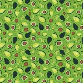 Small Scale Green Avocados Pits and Slices with Playful Polkadots on Green