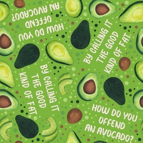 Large Scale Avocado Dad Jokes Pits and Slices with Playful Polkadots on Green 