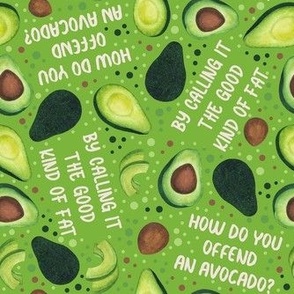 Medium Scale Avocado Dad Jokes Pits and Slices with Playful Polkadots on Green