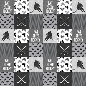 (3" scale) Eat Sleep Hockey - Ice Hockey Patchwork - Hockey Nursery - Wholecloth grey - C21