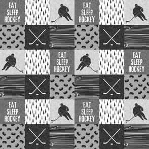 (3" scale) Eat Sleep Hockey - Ice Hockey Patchwork - Hockey Nursery - Wholecloth grey (trees & woodgrain) - C21