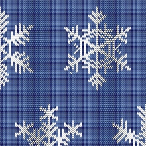 Fair Isle Snowflakes On Plaid L Blue