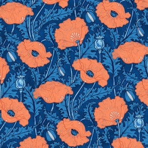 Vintage Poppy in orange cobalt navy blue