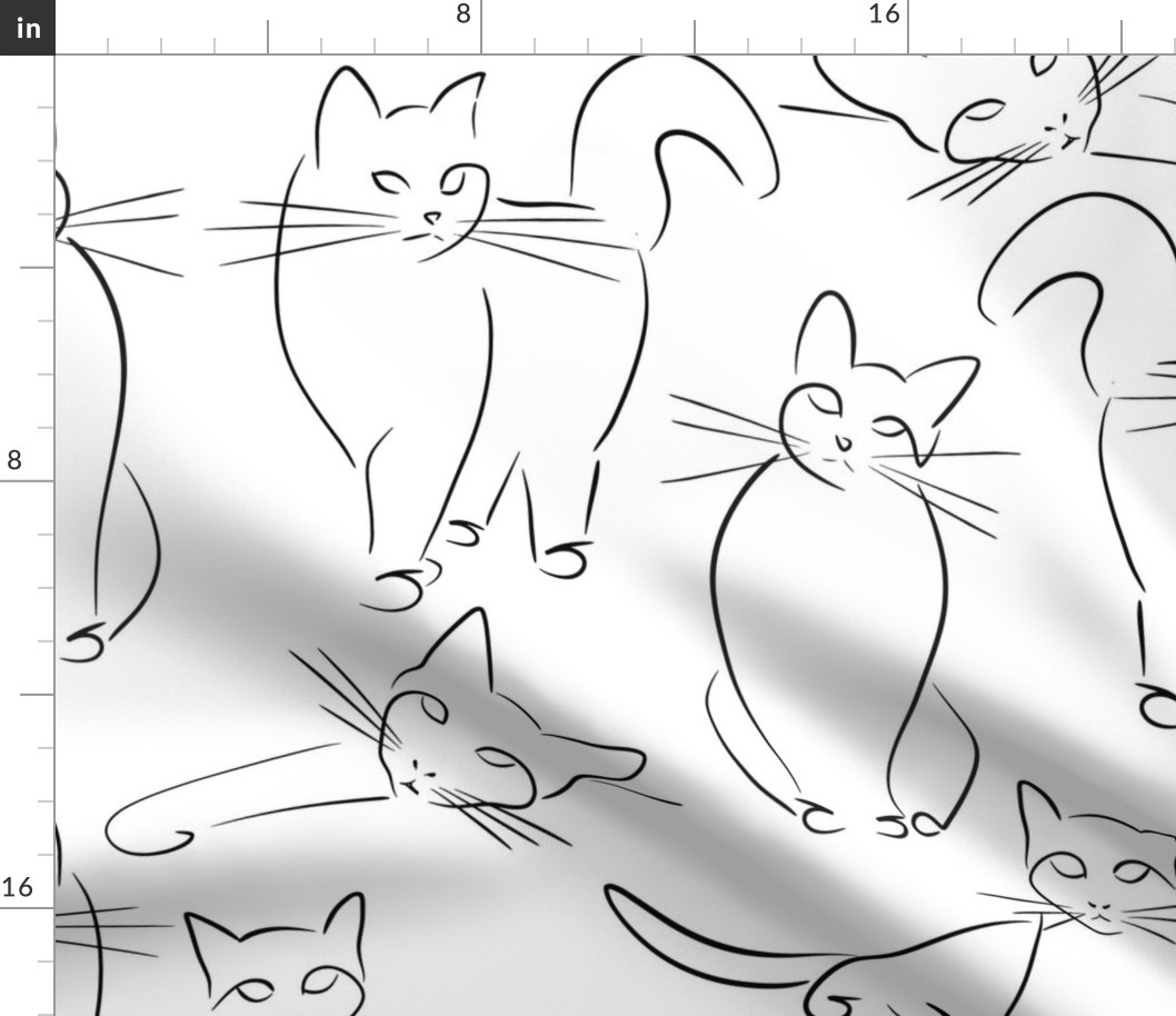 cats - romeo cat - line art cats - cats fabric