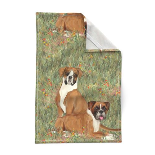 Two Boxer Dogs in Wildflower Field for Pillow