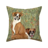 Two Boxer Dogs in Wildflower Field for Pillow
