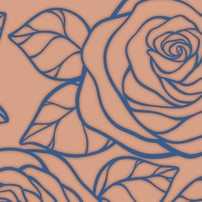 Large Rose Cutout Pattern  - Adobe Brick and Lapis Blue