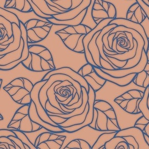 Rose Cutout Pattern  - Adobe Brick and Lapis Blue