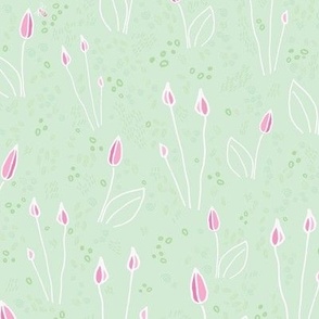 Tulips in Pink on Mint Green