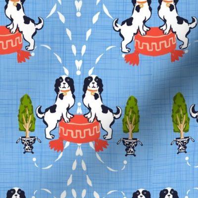 Chinoiserie Staffordshire Dogs, Cavalier King Charles Spaniel - blue 