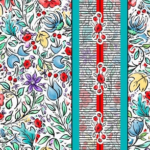 Happy Blossom Large Stripe | Multi Teal Red
