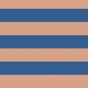 Large Horizontal Awning Stripe Pattern - Adobe Brick and Lapis Blue