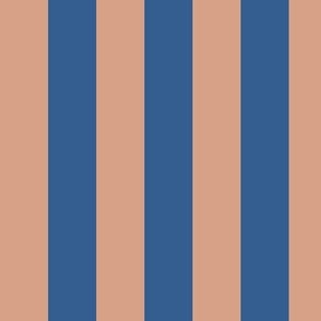 Large Vertical Awning Stripe Pattern - Adobe Brick and Lapis Blue