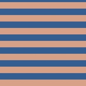 Horizontal Awning Stripe Pattern - Adobe Brick and Lapis Blue