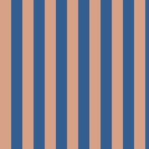 Vertical Awning Stripe Pattern - Adobe Brick and Lapis Blue