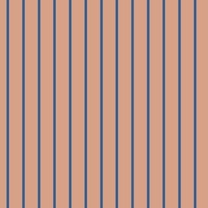 Vertical Pin Stripe Pattern - Adobe Brick and Lapis Blue