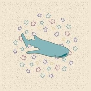 6-inch Quilt Blocks, Starry Blue Whale Shark Neutral Embroidery Template, 6-inch
