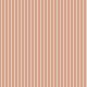 Small Vertical Pin Stripe Pattern - Adobe Brick and White