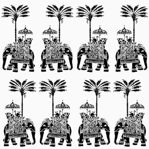 Indian Elephant Block Print - Black & White 