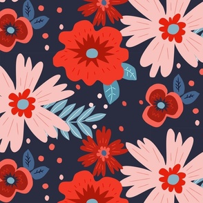 Wild Flowers Floral Print on Deep Blue (large)