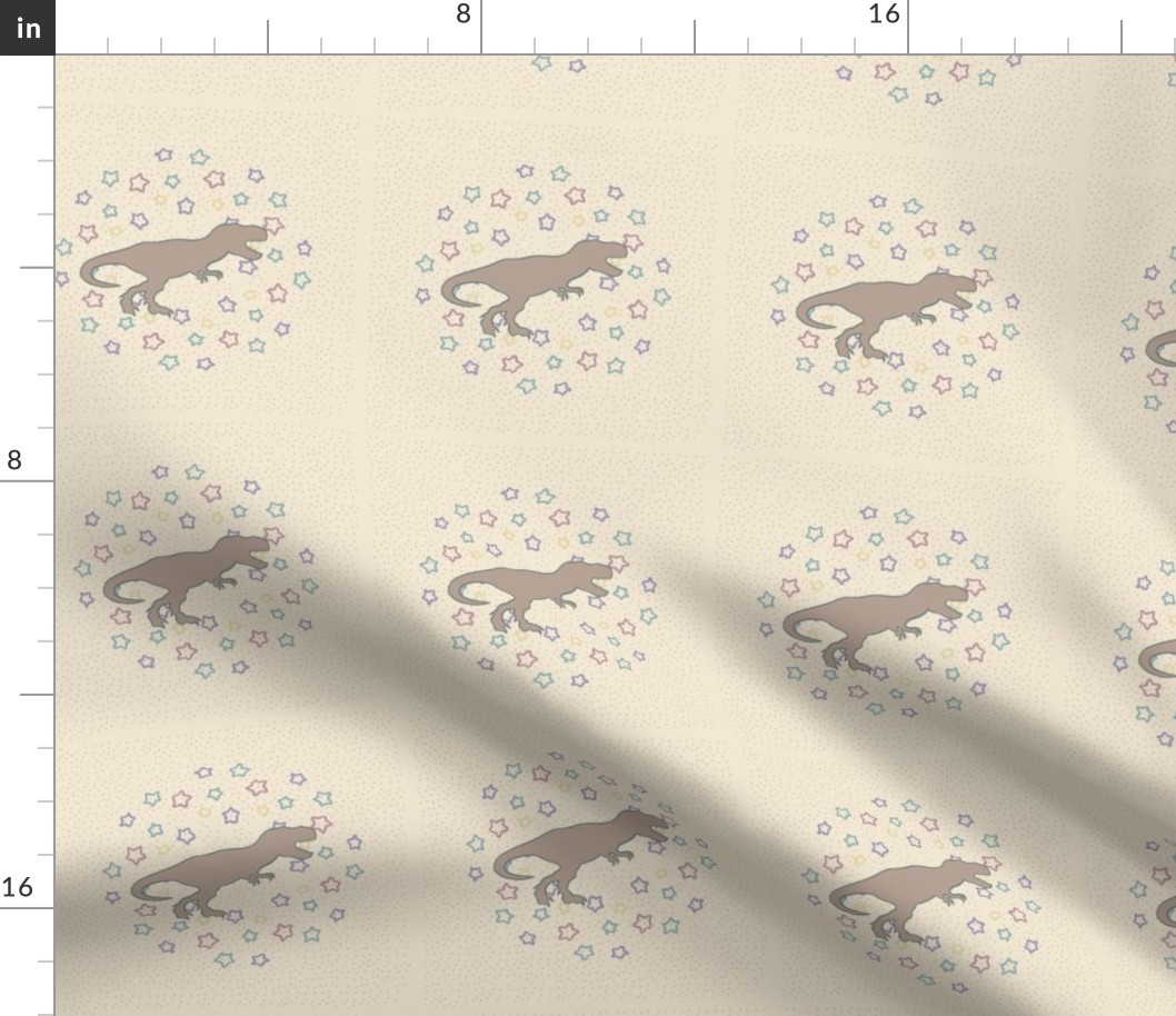 6-inch Quilt Block, Starry Dinosaur T-Rex Neutral Embroidery Template