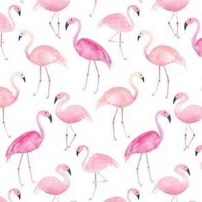 Watercolor flamingos in bright pink and peach, small scale for tropical kids apparel and accessories