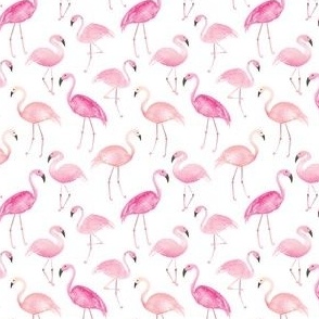 Watercolor flamingos in bright pink and peach, tiny micro scale for tropical kids apparel and accessories