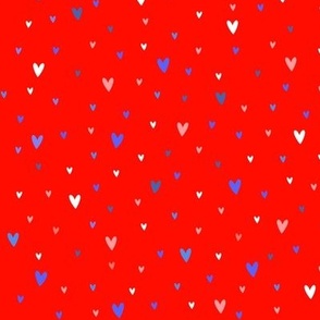 Fourth of July hearts on red