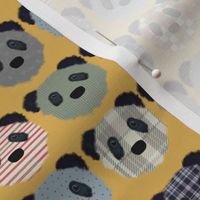 Cute Panda Bears in a Checkerboard Pattern filled with Plaids and Polka-dots