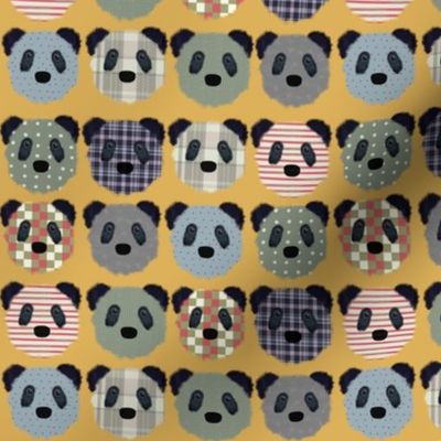 Cute Panda Bears in a Checkerboard Pattern filled with Plaids and Polka-dots