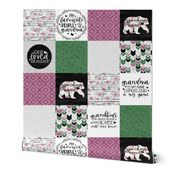 Grandma Bear//Merlot&Green - Wholecloth Cheater Quilt