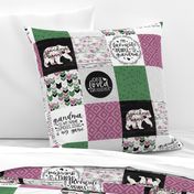 Grandma Bear//Merlot&Green - Wholecloth Cheater Quilt