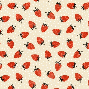 Sweet Strawberries - large - red and black on cream