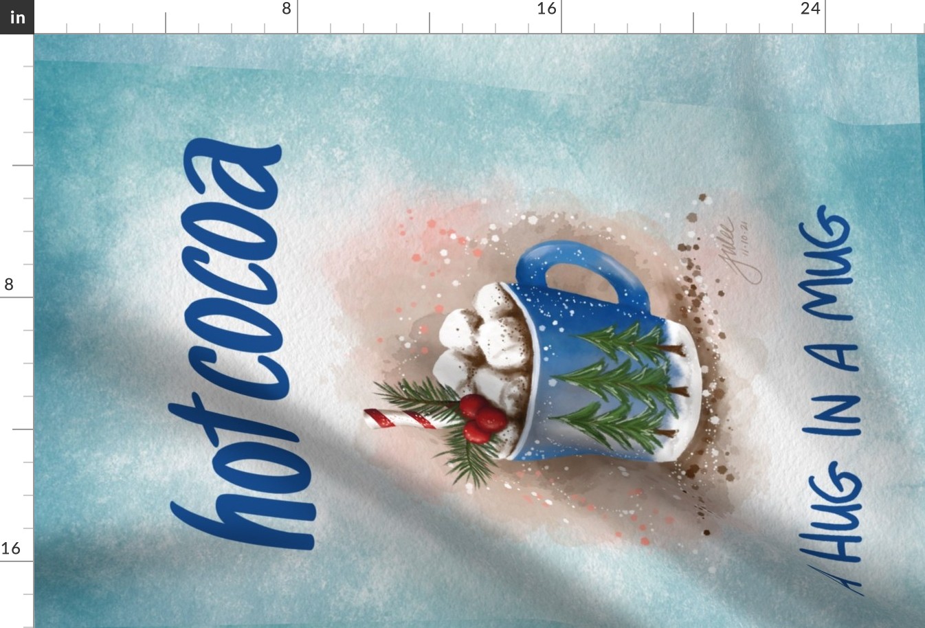 Hot Cocoa, A Hug In A Mug ©Julee Wood - TO PRINT CORRECTLY choose FAT QUARTER in any fabric 54" or wider