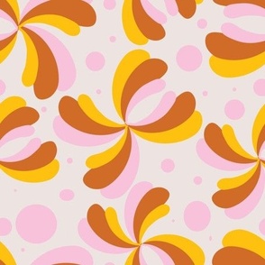 Retro Pop Shapes: Red-Brown, Pink, and Sunny Yellow with Pink Dots 