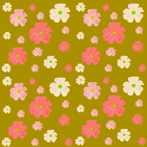 Retro Floral = Olive and Pink