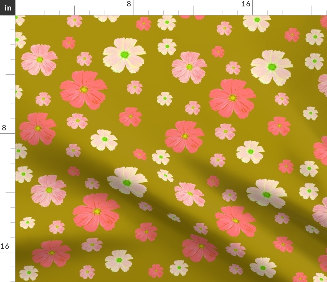 Retro Floral = Olive and Pink