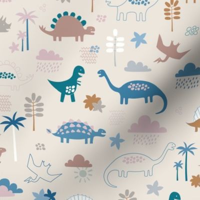 Dinosaur Land -Neutral Pastels - Medium Scale